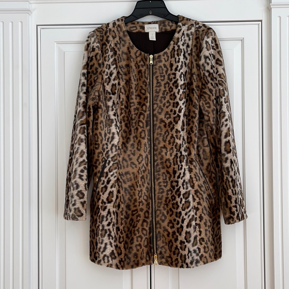 Chicos faux leopard jacket size 1
